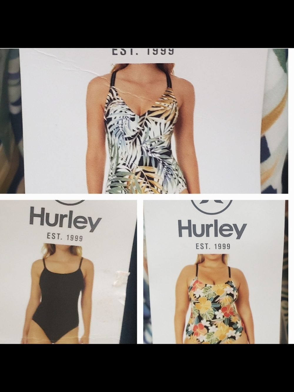Hurley Adult One-Piece Swimsuit - Tropical Leaf Print and Black Options